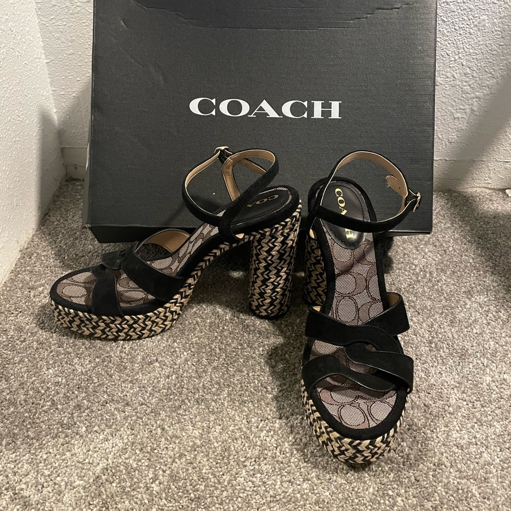Coach Talina Suede Sandals Black and Cream